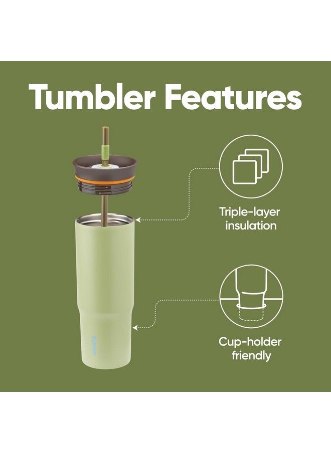 Owala Owala Stainless Steel Triple Layer Insulated Travel Tumbler with Spill Resistant Lid and Straw, BPA Free, 24 oz, Brown/Green (Brave Adventures)  - Image 2