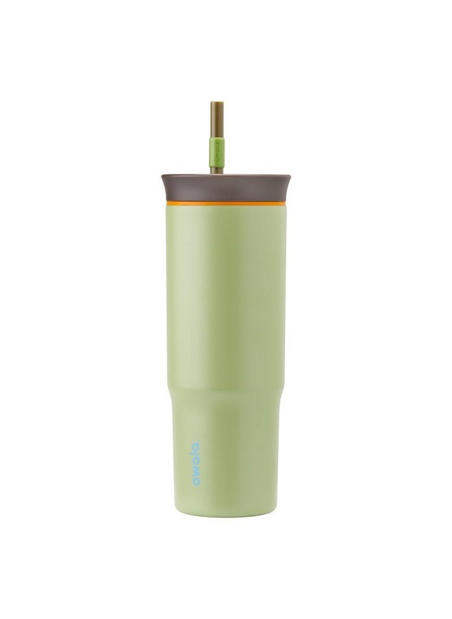 Owala Owala Stainless Steel Triple Layer Insulated Travel Tumbler with Spill Resistant Lid and Straw, BPA Free, 24 oz, Brown/Green (Brave Adventures)  - Image 1