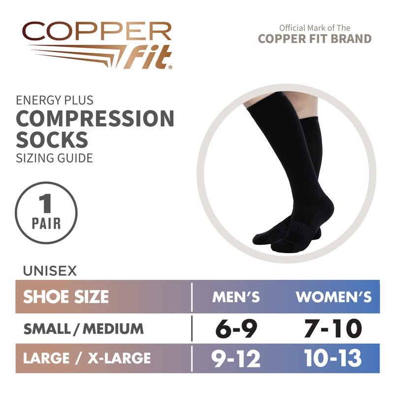 Copper Fit unisex adult Moisturizing Energy Plus Easy On Easy Off Knee High Compression Socks, Black, Small-Medium US - Image 5