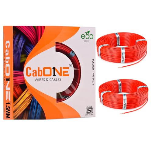 CabONE 1.5 SQ.MM FR PVC Insulated Copper Electrical Wire, 90 Meter (Red, Pack of 2) | ISI Marked Fire Retardant Single Core Cable for Home Wiring - Image 1