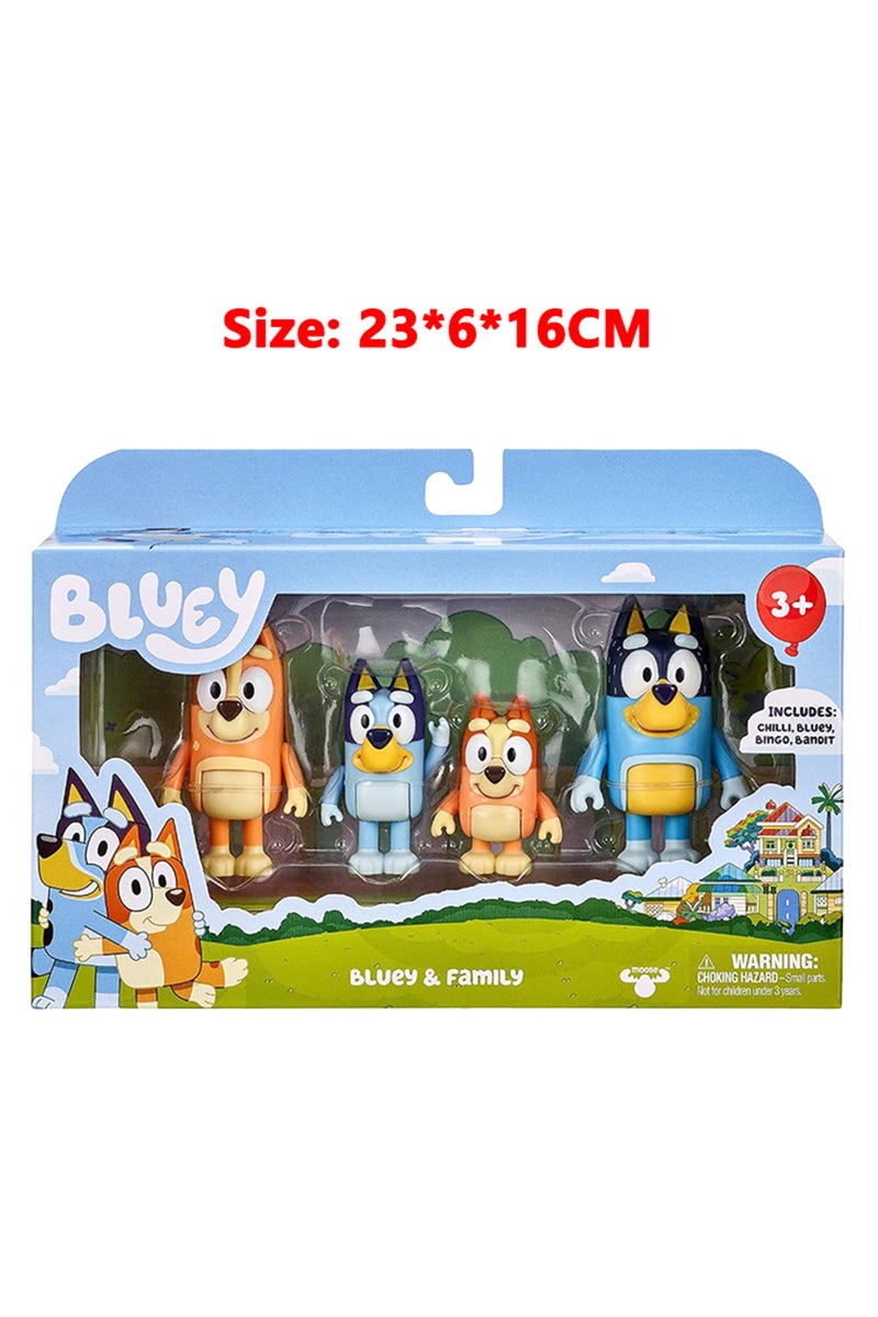 original box 4pcs/Set Bluey Bingo And Friends Anime Action Figure Toy Set Movable Joint PVC Model D