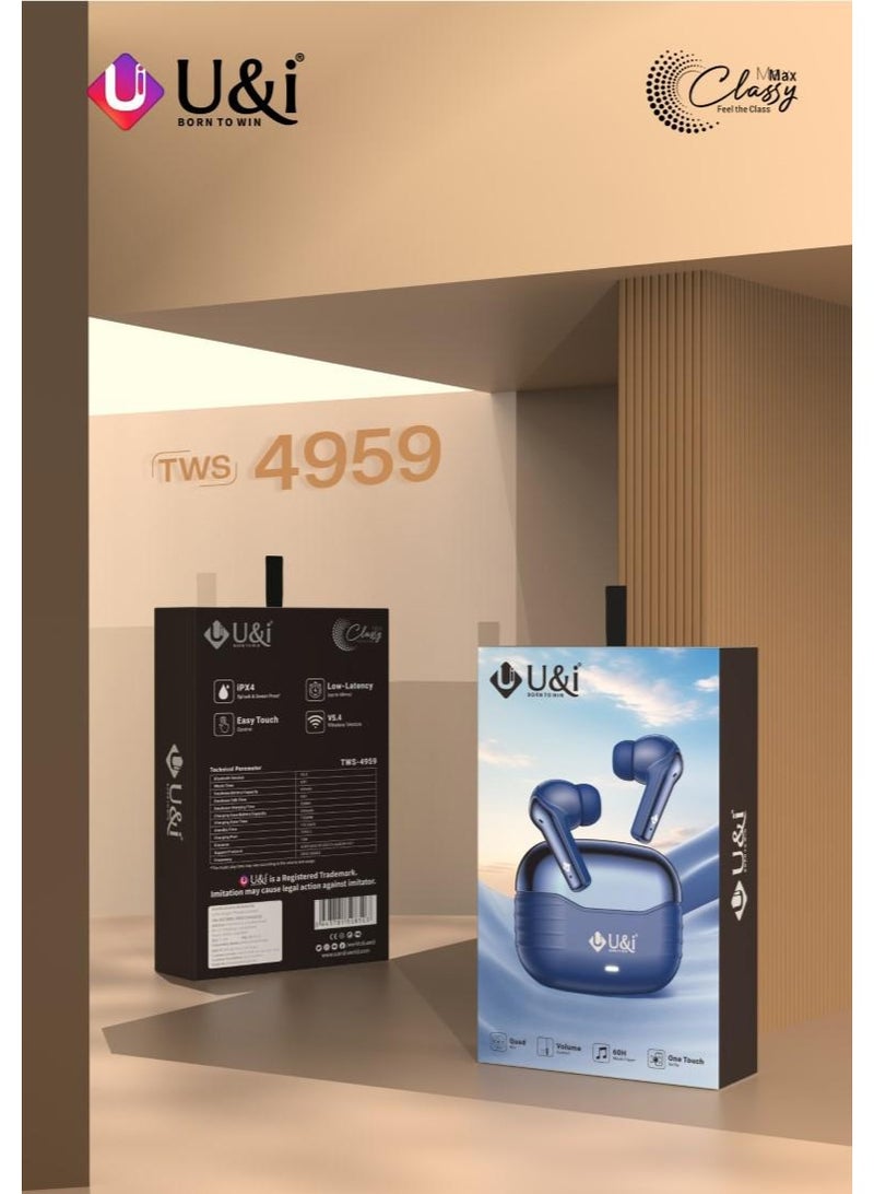 يو اند اي سماعات أذن لاسلكية يو آند آي TWS-4959 - ميكروفون رباعي، تأخير منخفض 60ms للألعاب، بلوتوث 5.4، مقاومة للماء IPX4، تحكم باللمس وحساس سيلفي - Image 4