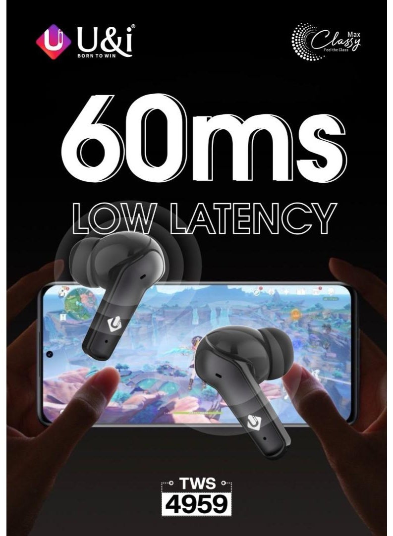 يو اند اي سماعات أذن لاسلكية يو آند آي TWS-4959 - ميكروفون رباعي، تأخير منخفض 60ms للألعاب، بلوتوث 5.4، مقاومة للماء IPX4، تحكم باللمس وحساس سيلفي - Image 3