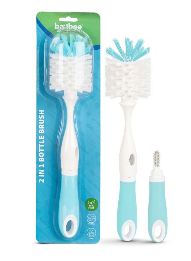 BAYBEE - BAYBEE 2 in 1 Nylon Bristles Baby Feeding Bottles & Nipple Cleaning Brush Easy Grip 360° Rotating Long Handle Milk Bottle Cleaner Brush for Easy Clean Bottle Neck & Corners for All Mugs & Cups (Blue) - Image 1