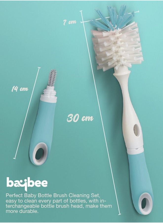 BAYBEE - BAYBEE 2 in 1 Nylon Bristles Baby Feeding Bottles & Nipple Cleaning Brush Easy Grip 360° Rotating Long Handle Milk Bottle Cleaner Brush for Easy Clean Bottle Neck & Corners for All Mugs & Cups (Blue) - Image 1