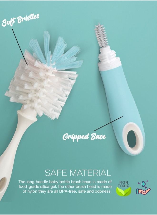 BAYBEE - BAYBEE 2 in 1 Nylon Bristles Baby Feeding Bottles & Nipple Cleaning Brush Easy Grip 360° Rotating Long Handle Milk Bottle Cleaner Brush for Easy Clean Bottle Neck & Corners for All Mugs & Cups (Blue) - Image 1