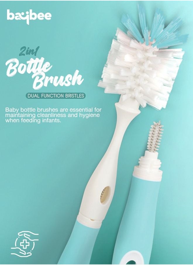 BAYBEE - BAYBEE 2 in 1 Nylon Bristles Baby Feeding Bottles & Nipple Cleaning Brush Easy Grip 360° Rotating Long Handle Milk Bottle Cleaner Brush for Easy Clean Bottle Neck & Corners for All Mugs & Cups (Blue) - Image 1