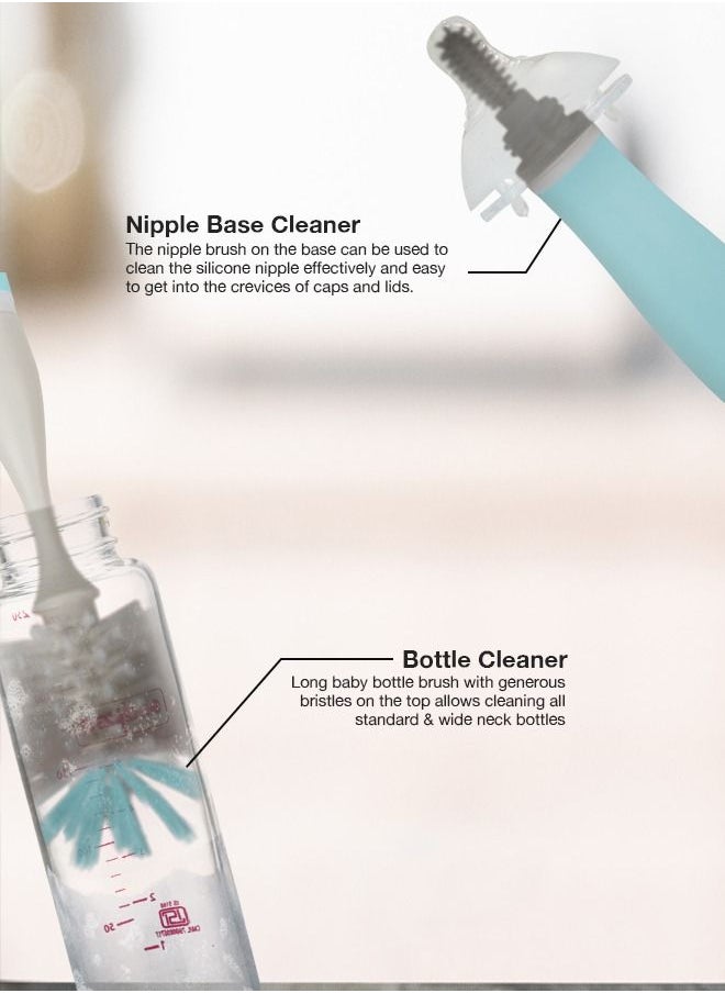 BAYBEE - BAYBEE 2 in 1 Nylon Bristles Baby Feeding Bottles & Nipple Cleaning Brush Easy Grip 360° Rotating Long Handle Milk Bottle Cleaner Brush for Easy Clean Bottle Neck & Corners for All Mugs & Cups (Blue) - Image 1