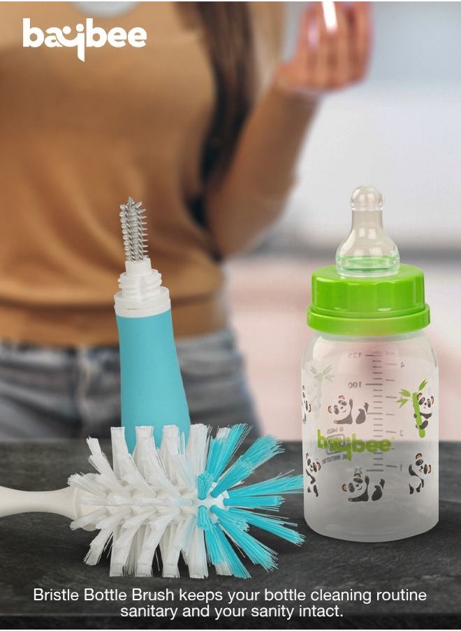 BAYBEE - BAYBEE 2 in 1 Nylon Bristles Baby Feeding Bottles & Nipple Cleaning Brush Easy Grip 360° Rotating Long Handle Milk Bottle Cleaner Brush for Easy Clean Bottle Neck & Corners for All Mugs & Cups (Blue) - Image 1