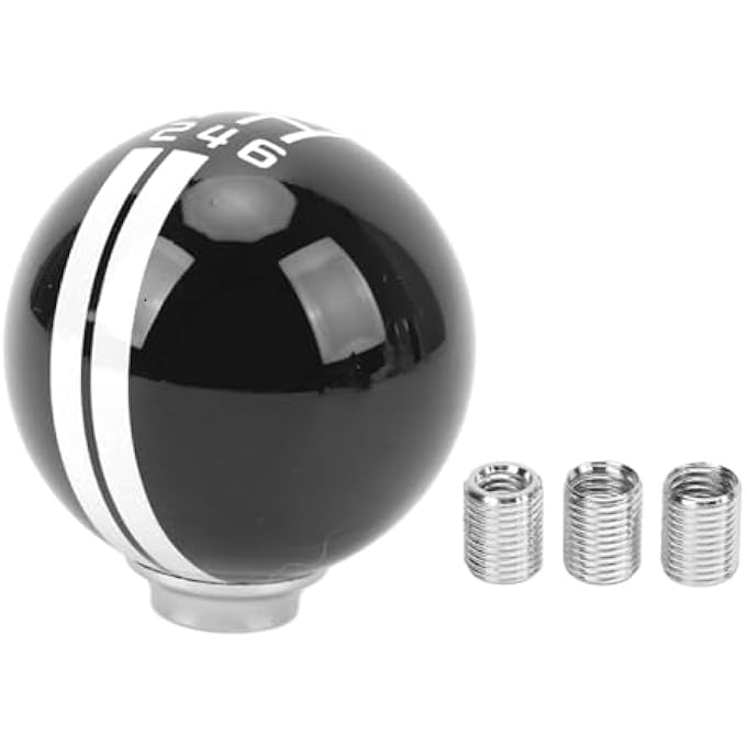 rayihni Jiawu 6 Speed Manual Gear Stick Knob Aluminum Shifter Round Ball Shape Replacement With 3 Adapters Fit for Universal Most of Vehicle Black and White - Image 1
