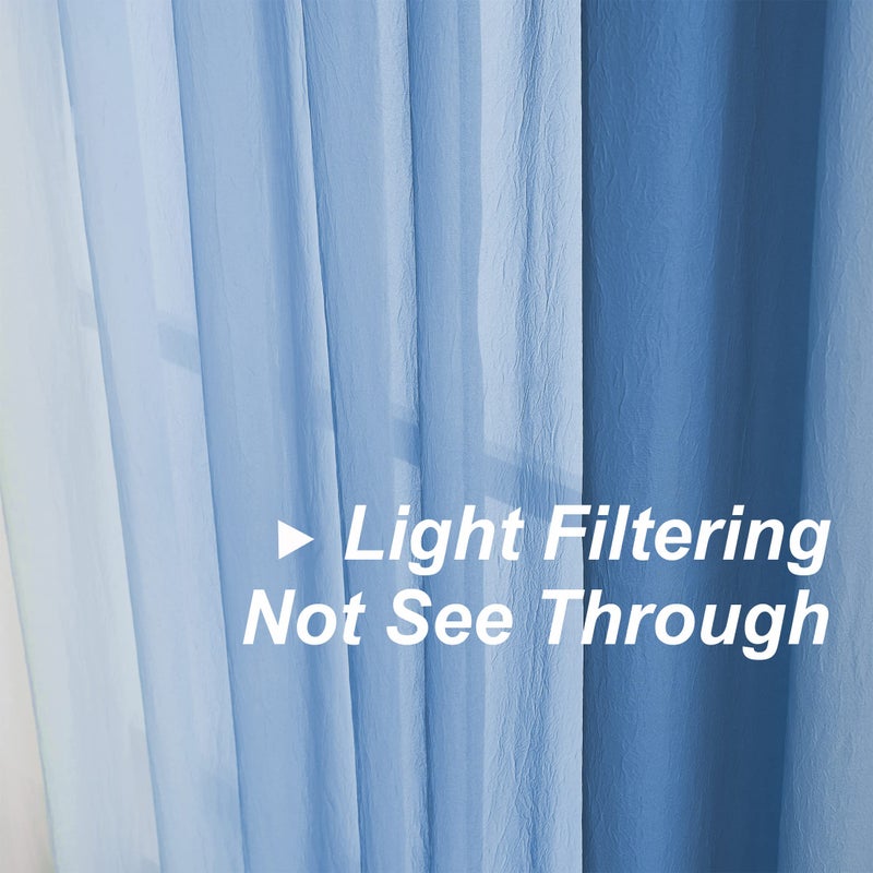 Purainbow Ombre Sheer Curtains Blue 54 Inches Length for Bedroom Living Room, Chiffon Crinkle Semi Sheer Short Curtain Panels Light Filtering Not See Through for Laundry Room, Grommet Top, 52" W - Image 5