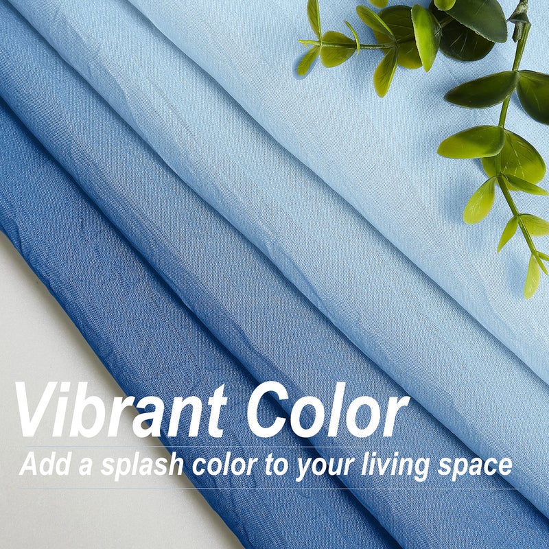 Purainbow Ombre Sheer Curtains Blue 54 Inches Length for Bedroom Living Room, Chiffon Crinkle Semi Sheer Short Curtain Panels Light Filtering Not See Through for Laundry Room, Grommet Top, 52" W - Image 3