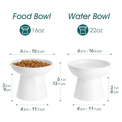 vancasso Extra Wide Elevated Cat Bowls 2Pack Shallow Ceramic Raised Cat Food and Water Bowls with 51 Height 62 Wide Anti Vomiting Whisker Friendly for Senior Cats and Small Dogs White - Image 3