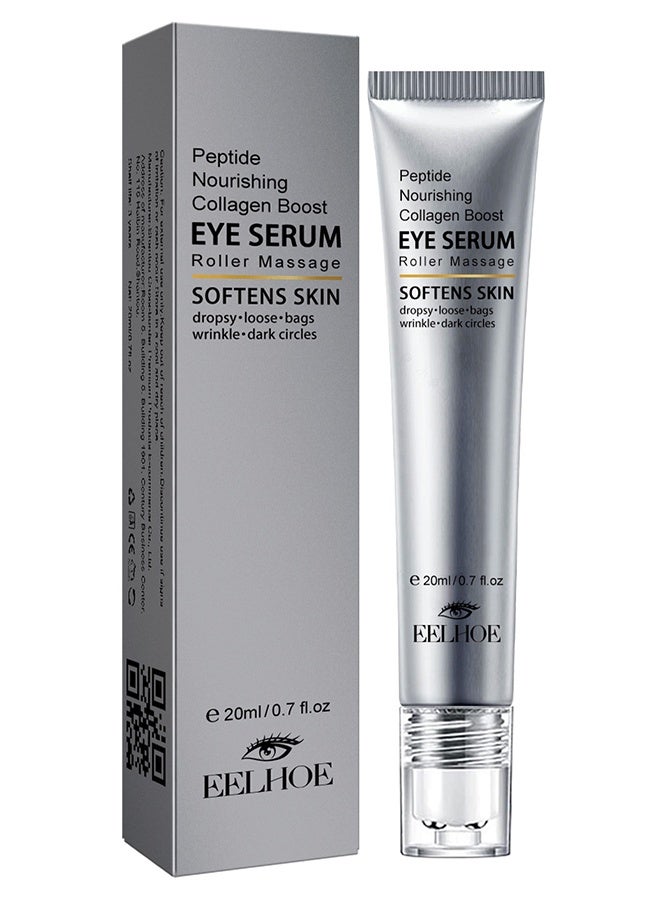 EELHOE Eye Serum, Eye Repair Cream, Eye Cream, Eye Enhancing Roller 20 ml, Anti-Aging Under Eye Roller Cream for Dark Circles Puffiness Wrinkles and Fine Lines, Eye Care Serum with 360°Massage Ball, Relieve Eye Fatigue Lift Firm Reduce Wrinkles - Image 1