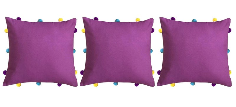 Lushomes Cushion Cover 12x12 Boho Cushion Covers Sofa Pillow Cover Cushion Covers with Tassels Cushion Cover with pom pom 12x12 Inches Set of 3 Lilac - Image 1