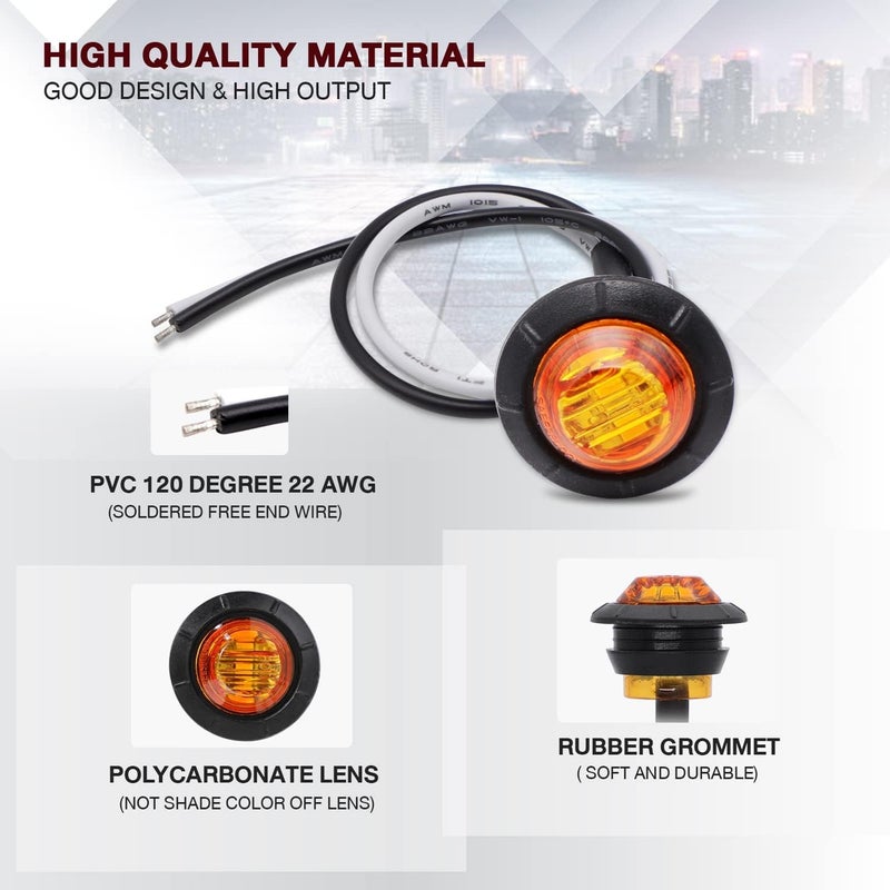 TMH (Pack of 100 3/4 Inch Mount Amber LED Clearance Button Marker lights Side LED marker lights for trailer Truck RV Car Bus Van 12V DC - Image 2