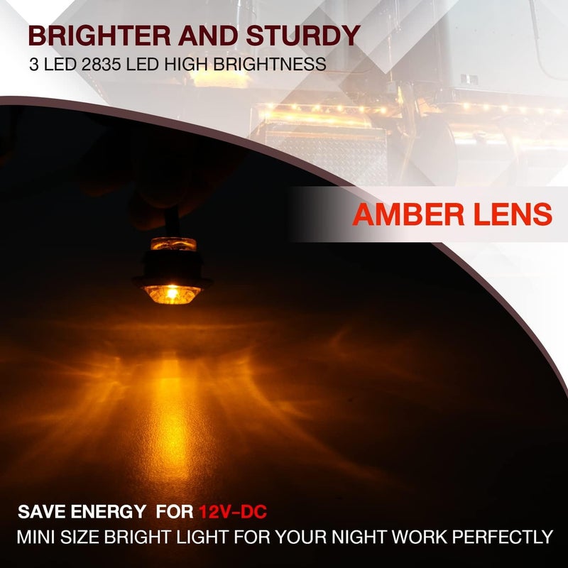 TMH (Pack of 100 3/4 Inch Mount Amber LED Clearance Button Marker lights Side LED marker lights for trailer Truck RV Car Bus Van 12V DC - Image 4