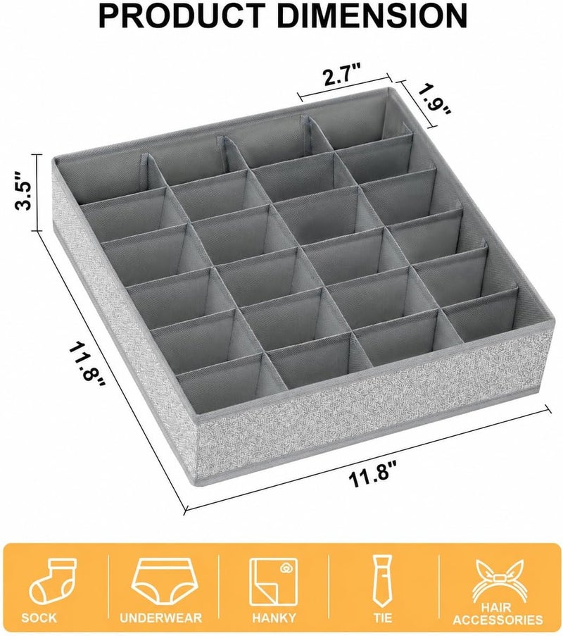 Easortm Sock Organizer for Drawer 4 Pack, Underwear Drawer Organizer Foldable Sock Drawer Organizer, 24 Cell Drawer Organizer for Socks, Handkerchiefs, Ties, Belts. (Blended) - Image 1