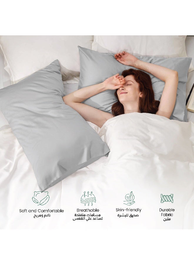 Microfiber Pillow Cases 2 Piece Set 50X75Cm, 20X30 Inches Light Grey Pillow Cover Soft Brushed Supersoft Fabric Pillow Cases Standard Size
