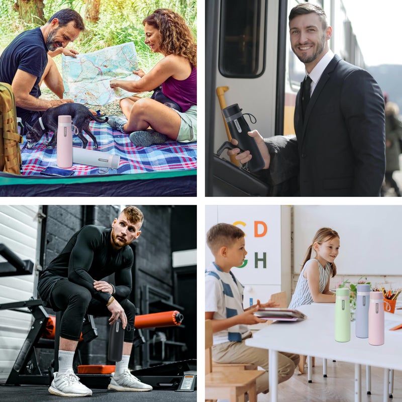 Philips زجاجة مياه PHILIPS مع فلتر، زجاجة مياه فلتر من الفولاذ المقاوم للصدأ مع فلتر مياه GoZero Everyday خالي من BPA، زجاجة فلتر مياه تحافظ على برودة المشروبات لمدة 24 ساعة، فلتر واحد لـ 40 جالون / شهرين - Image 4