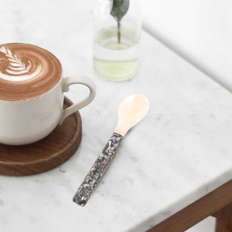 Black Shell Spoon 12cm Floral Patterned Dessert Ice Cream Porridge Soup Spoon Household Restaurant Multi Use - Image 5