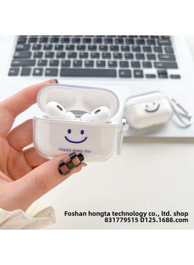 Digital Computer/iphone Protective Case - Fashionable Stylish Design Multiple Colors Available-Color:Blue Smiling Face Carabiner Independent Packaging-Applicable Model:Airpods 4th Generation - Image 1