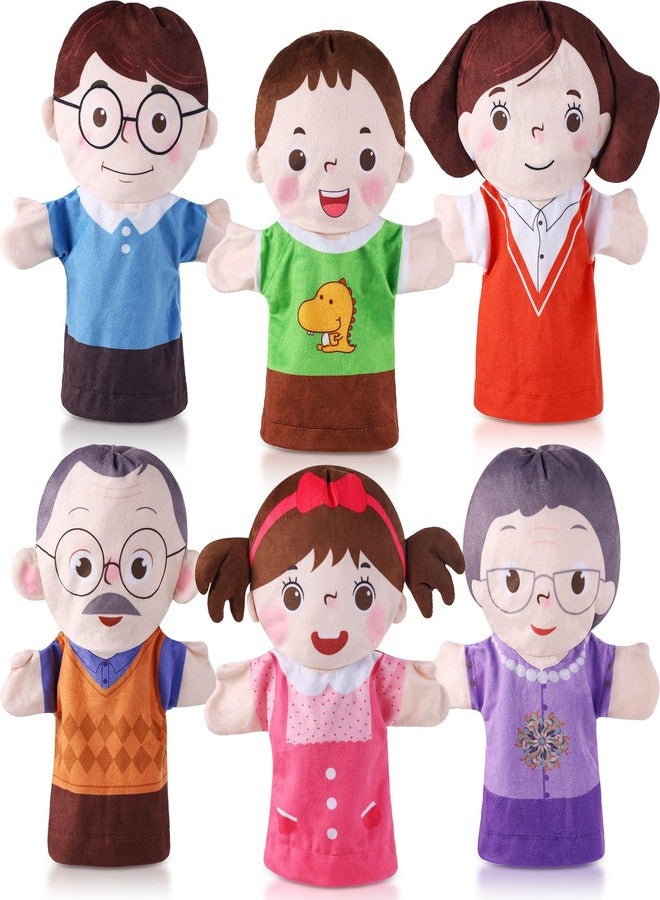 ZJoey 6 Pcs Family Hand Puppets 10 Inch Grandparents, Mom & Dad, Brother & Sister Plush Hand Puppet Toys Role-Play Toy Puppets for Kids Storytelling Imaginative Pretend Play Teaching Preschool(6 Family C) - Image 1