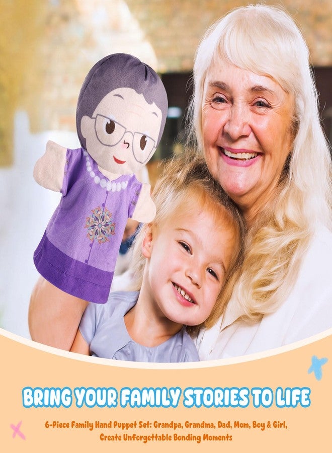 ZJoey 6 Pcs Family Hand Puppets 10 Inch Grandparents, Mom & Dad, Brother & Sister Plush Hand Puppet Toys Role-Play Toy Puppets for Kids Storytelling Imaginative Pretend Play Teaching Preschool(6 Family C) - Image 5