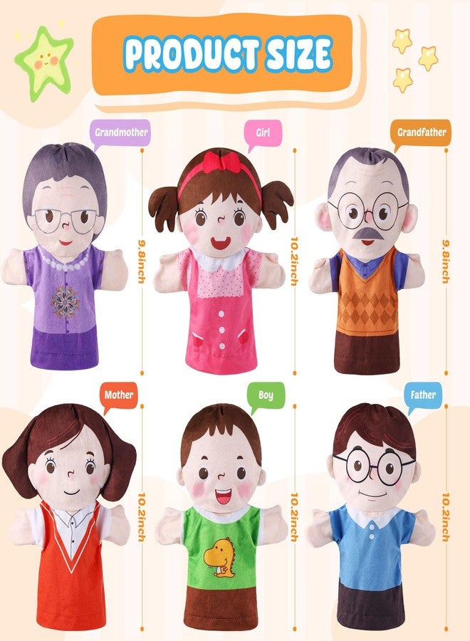 ZJoey 6 Pcs Family Hand Puppets 10 Inch Grandparents, Mom & Dad, Brother & Sister Plush Hand Puppet Toys Role-Play Toy Puppets for Kids Storytelling Imaginative Pretend Play Teaching Preschool(6 Family C) - Image 2