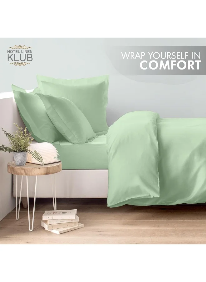Hotel Linen Klub Hotel Linen Klub Single Duvet Cover 2PC Set - 350TC 100% Long Staple Cotton Sateen -Luxury Quality, Easy Button Closure, Size: 140x200cm + 1PC Pillow Sham 50 x 75+ 5cm, Sage Green