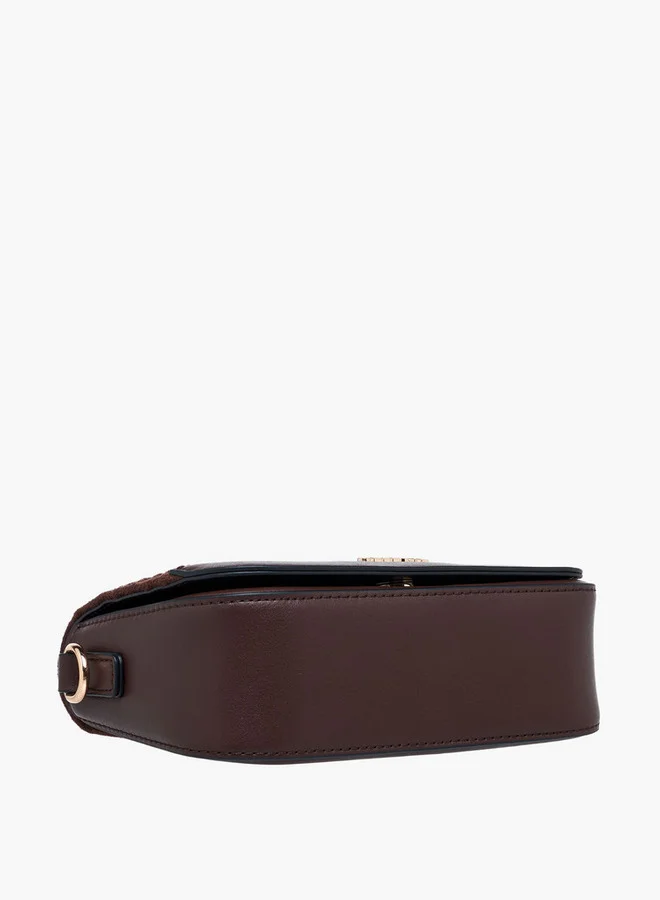 Celeste Monogram Embossed Suede Crossbody Bag with Flap Closure