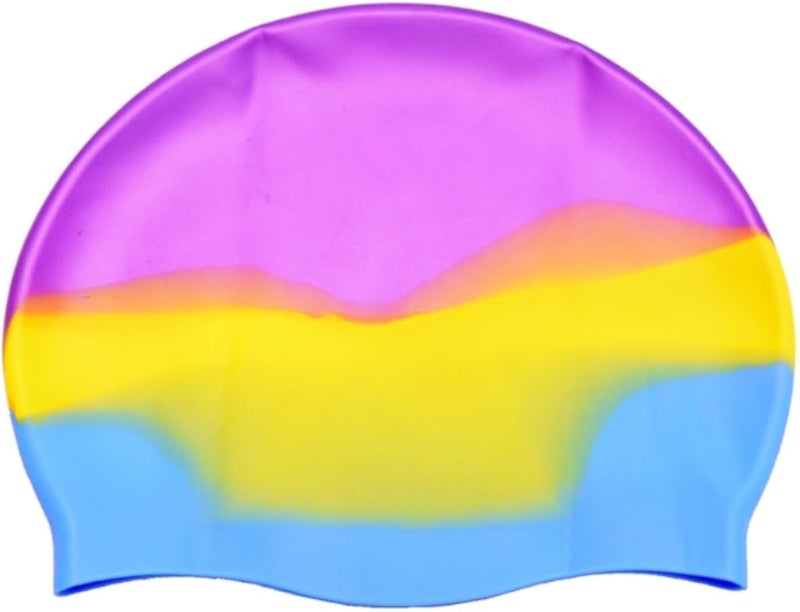 Adoretex Multi Color Swim Cap (MC001) - Purple/Yellow/Blue