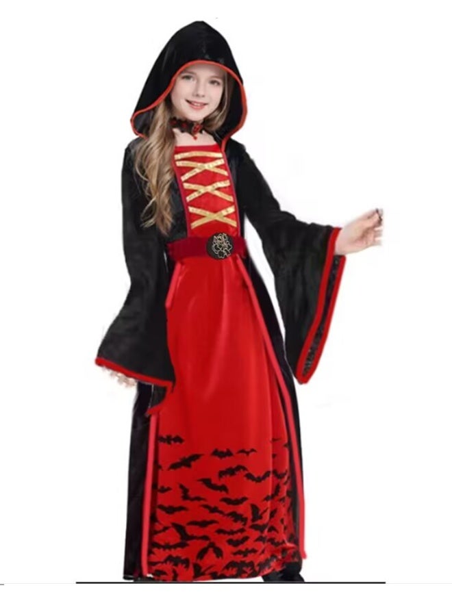 JCB CHIC زي مصاصة دماء للفتيات، زي مصاصة دماء للأطفال مع طوق من الياقوت الأحمر، زي قوطي فيكتوري من العصور الوسطى، زي مصاصة دماء للفتيات للكرنفالات والحفلات ذات الطابع الخاص (M) - Image 1