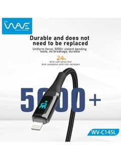 Wave Type-C To Lightning 30W Digital Display Fast Charging & Data Cable Zinc Alloy Plug Braided Cord For Iphone/Ipad/Macbook 1 meters - Black  - Image 4