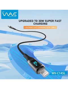 Wave Type-C To Lightning 30W Digital Display Fast Charging & Data Cable Zinc Alloy Plug Braided Cord For Iphone/Ipad/Macbook 1 meters - Black  - Image 5