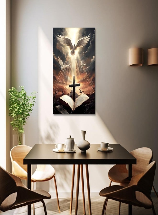 CXHOSTENT Holy Bible Cross Wall Art Christian Canvas Print The Cross And The Dove Of Peace Wall Decor Jesus Painting God Posters Framed for Prayer Room Church Decor (Holy Bible Cross, 16.00"x24.00") - Image 4