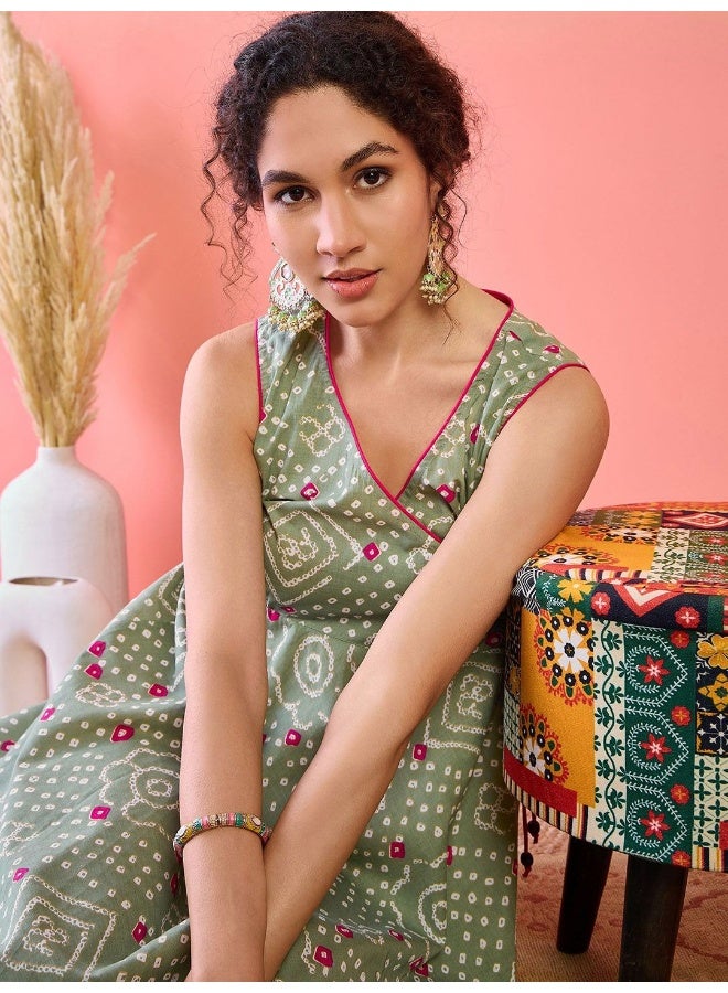 AKS Floral Printed A-Line Cotton Midi Dress  - Image 2