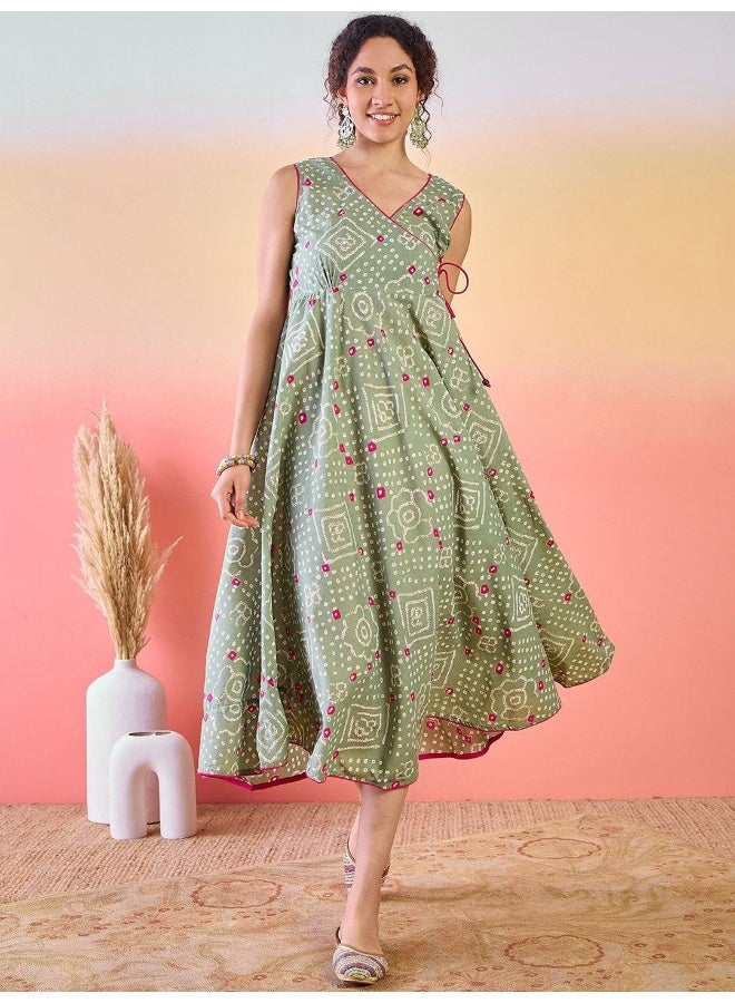 AKS Floral Printed A-Line Cotton Midi Dress  - Image 1