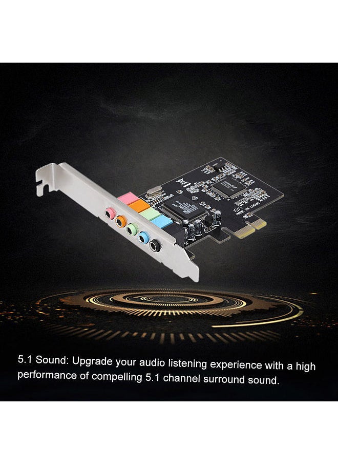 PCI-E Express Expansion Card 5.1 Sound 5 Port Sound Card Stereo Surround Sound Card for Desktop Black