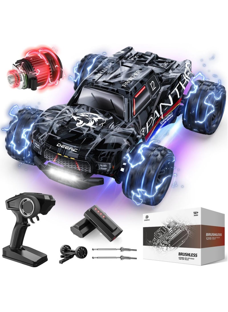 DEERC 1/14 Brushless Fast Extreme 70kph 4X4 Off-Road Truck, 7 Lighting Modes Remote Control with 2 Li-ion Batteries, Electric Large Truggy for Snow Sand - Image 1