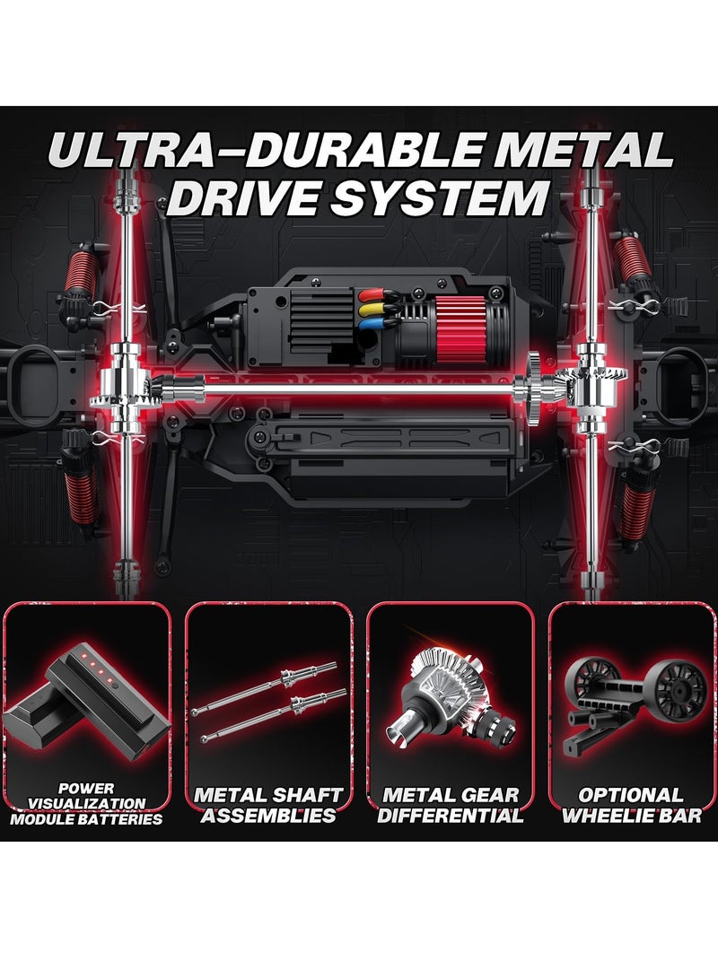 DEERC 1/14 Brushless Fast Extreme 70kph 4X4 Off-Road Truck, 7 Lighting Modes Remote Control with 2 Li-ion Batteries, Electric Large Truggy for Snow Sand - Image 3