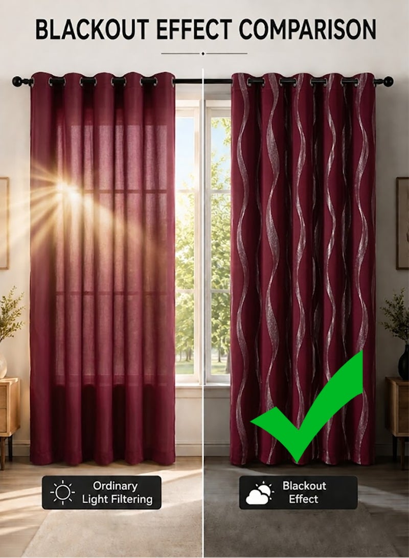 Ammar Space Red Blackout Curtain, 1 Panel, Silver Wave Pattern Thermal Insulated Room Darkening Grommet Curtain for Bedroom Living Room, W132 x L213 cm - Image 4