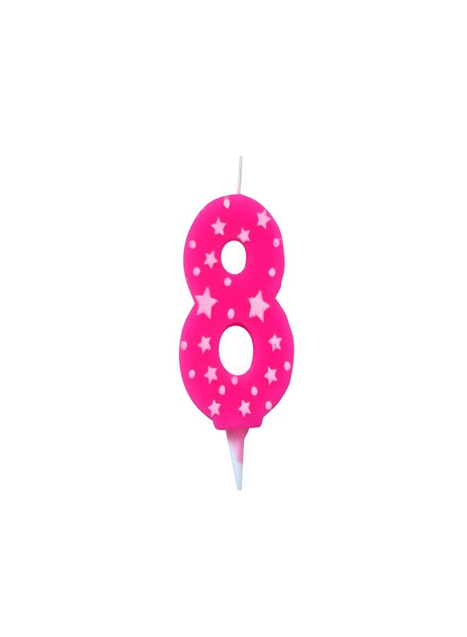 PEPUP Number Candle 8 for Birthday Cake Decoration/Eighth Anniversary Party Celebration Star Pink Colour (Large Size : Width 4.3 x Height 6.3 CM) - Image 1