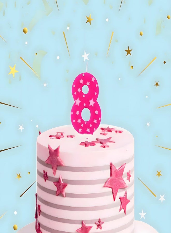 PEPUP Number Candle 8 for Birthday Cake Decoration/Eighth Anniversary Party Celebration Star Pink Colour (Large Size : Width 4.3 x Height 6.3 CM) - Image 3