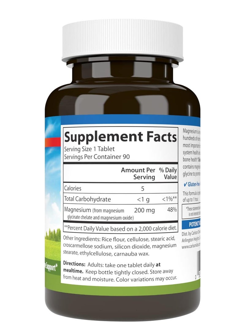 Carlson CHELATED MAGNESIUM Glycinate 200MG 90 Tablets - Image 2