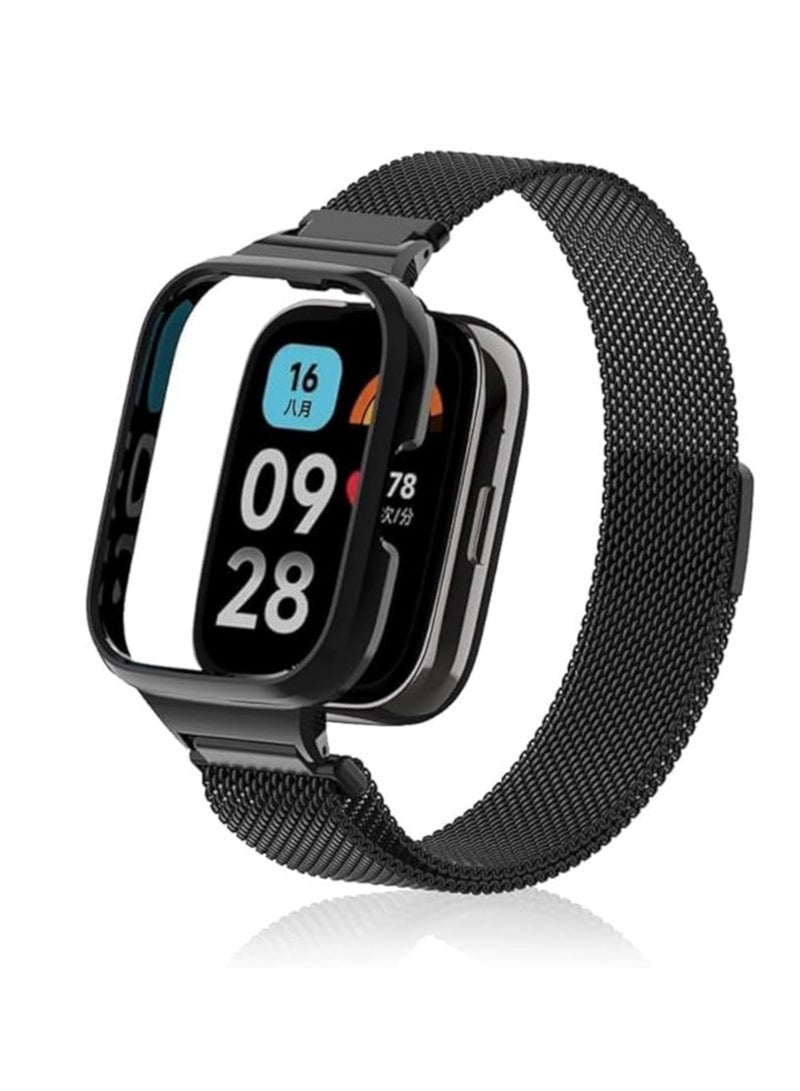 Stainless Steel Metal Watch Band, Adjustable Breathable Magnetic Wristband Compatible with Xiaomi Redmi Watch 3 (Black)