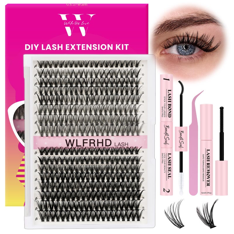 WLFRHD Lash Clusters Kit 320 Pcs D Curl DIY Natural Wispy Lashes Eyelashes Clusters Eyelash Extension Kit with Eyelash Bond and Seal, Remover & Tweezers (30D+40D, Mix9-16mm Kit) - Image 1