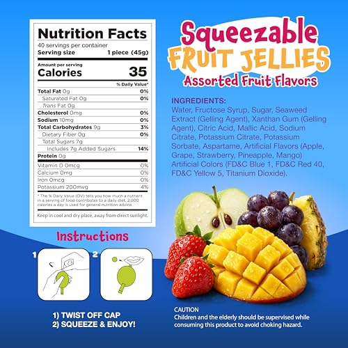 FUNTASTY Fruit Squeezable Jellies  40 Count Jar  Tik Tok Candy  Fun Jelly Treat in Assorted Fruit Flavors  Mango Strawberry Apple Pineapple  Grape  Gelatin Free - Image 5