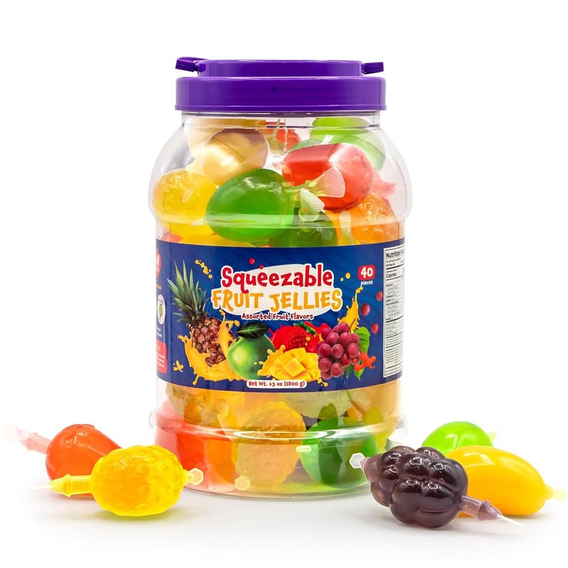 FUNTASTY Fruit Squeezable Jellies  40 Count Jar  Tik Tok Candy  Fun Jelly Treat in Assorted Fruit Flavors  Mango Strawberry Apple Pineapple  Grape  Gelatin Free - Image 3