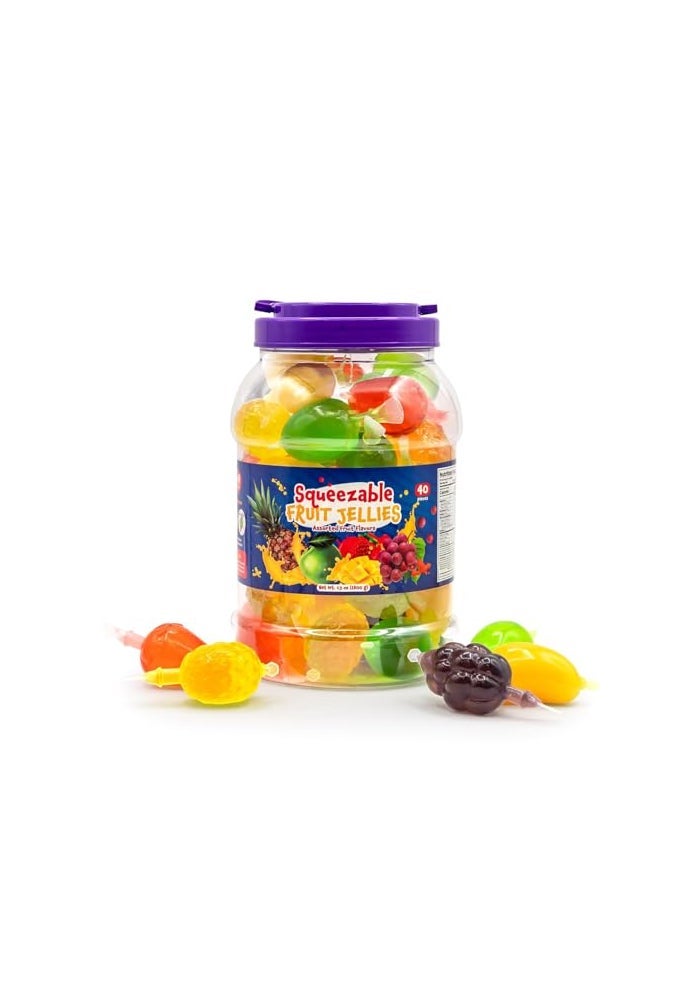 FUNTASTY Fruit Squeezable Jellies  40 Count Jar  Tik Tok Candy  Fun Jelly Treat in Assorted Fruit Flavors  Mango Strawberry Apple Pineapple  Grape  Gelatin Free - Image 1